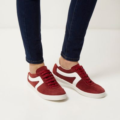 Dark red suede lace-up trainers
